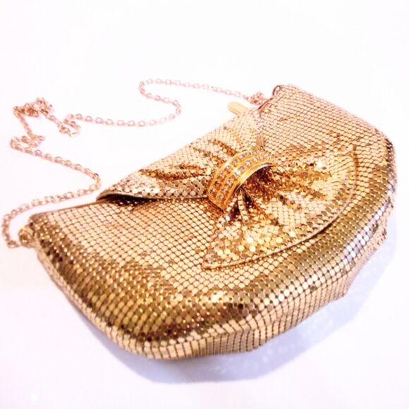 Vintage Gold Metal Mesh Evening Clutch Shoulder Bag - Picture 4 of 8